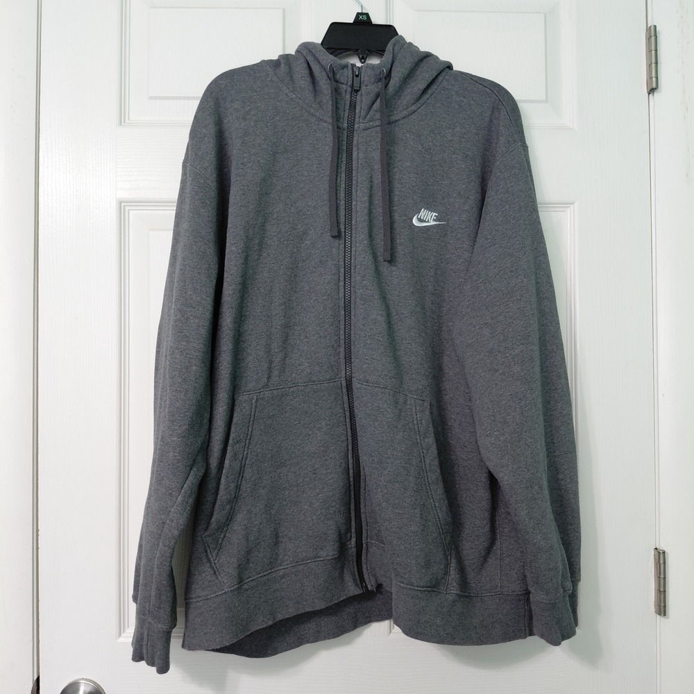 Nike Mens Club Fleece Full Zip Hoodie Charcoal Grey BV2645-071 XXL